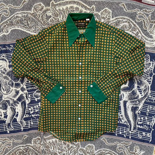 Vintage 1970s Oxford Shirt Makers Flared Butterfly Collar Button Up Cocktail Shirt