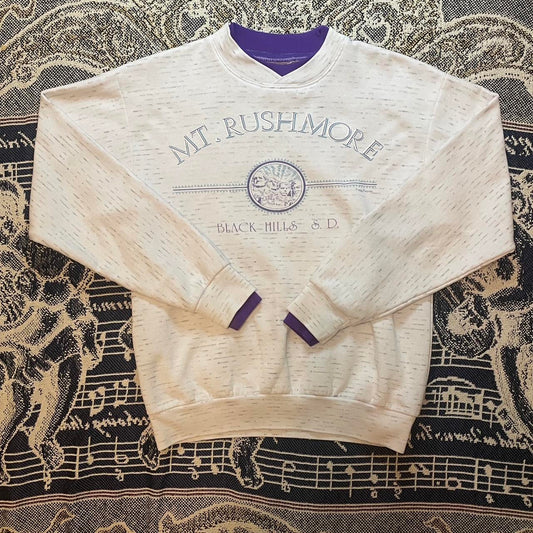 Vintage 1990’s Mount Rushmore Black Hills South Dakota Double Collared & Sleeved Crew Neck Sweater •