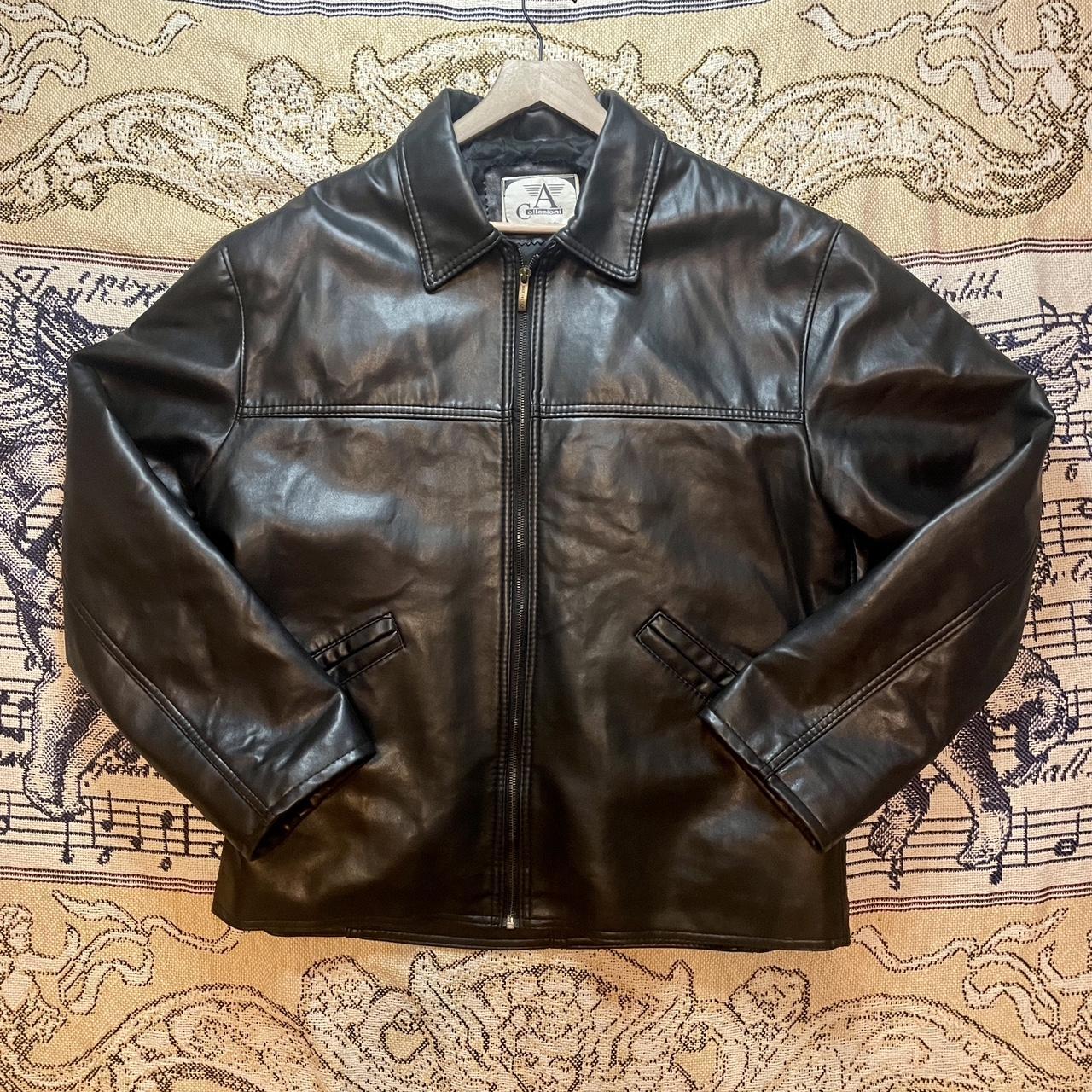 Vintage 1990s Armani Collezioni Vegan Faux Leather Jacket with Leather Trim Made in Italy •