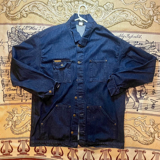 Vintage 1980s Prison Blues Denim Chore Coat Made by Inmates made in USA •