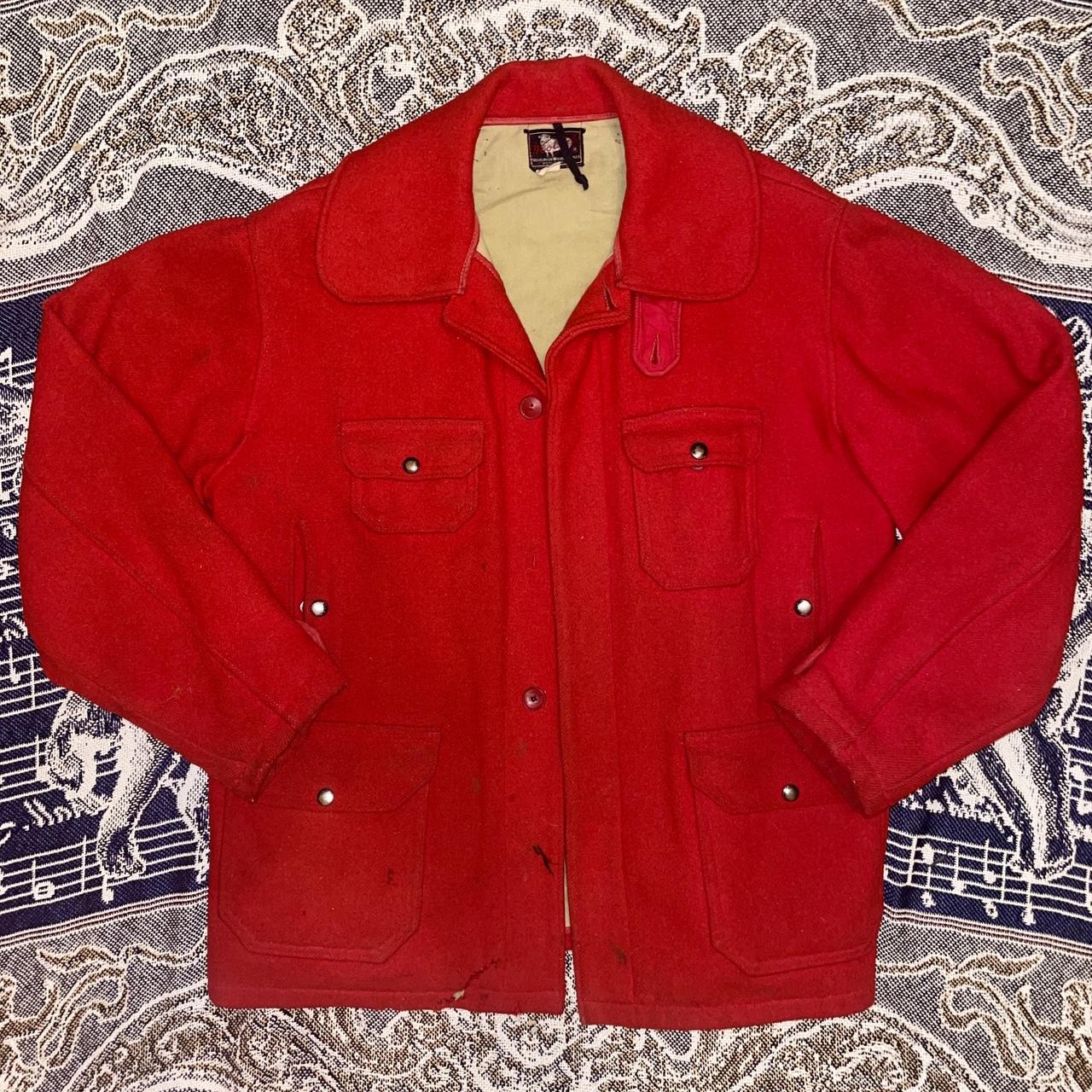 Vintage 1950s Woolrich Mens 46 Cruiser 502 Red Wool Mackinaw Heavy Hunting Jacket •