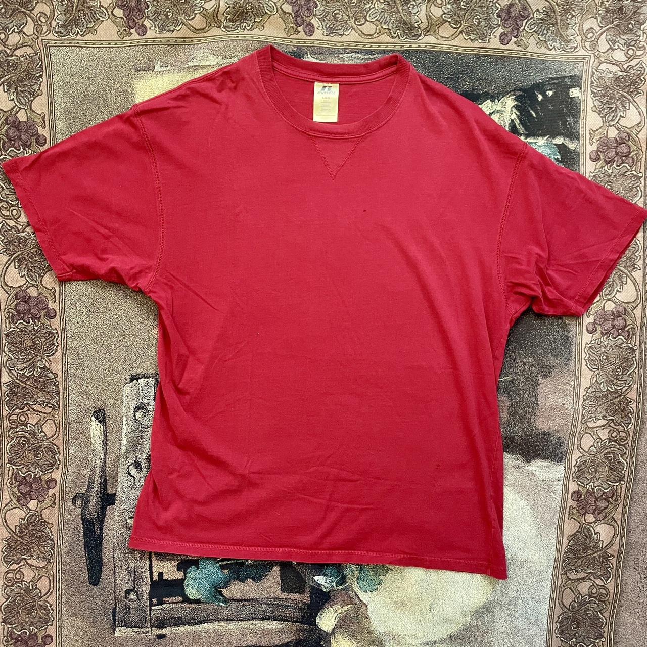 Vintage 1990s Russell Athletic Red Blank V-Stitch Tee Shirt •
