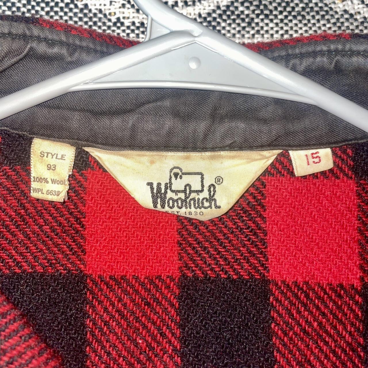 Vintage 1960s Woolrich Red Buffalo Check 100% wool Flannel Shirt fits medium •
