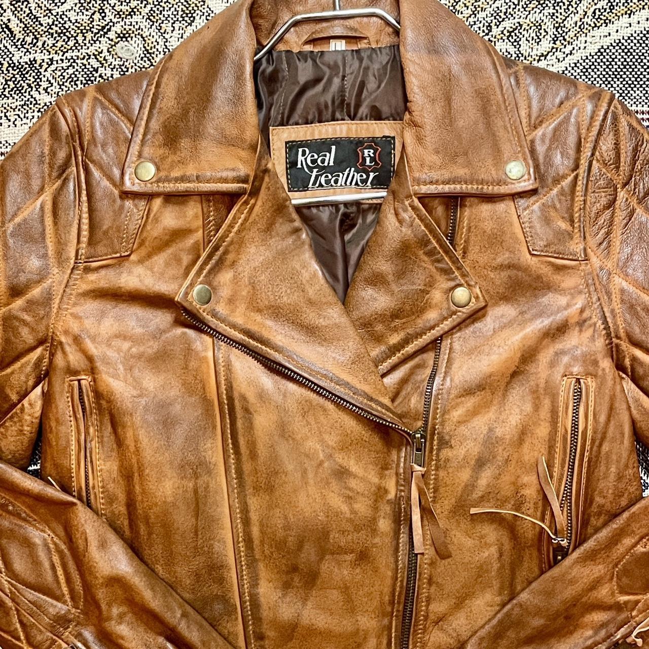 Vintage 1970s Handmade RL Real Leather Motorcycle Jacket w/ waffle stitching •