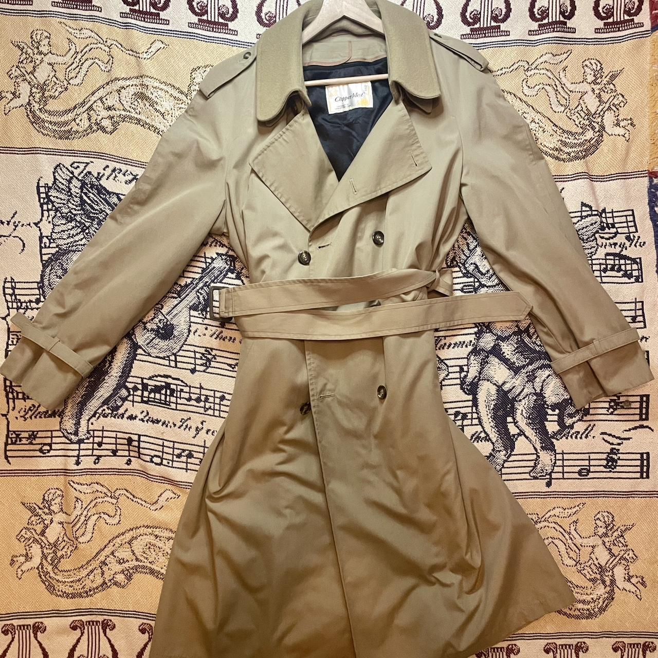Vintage 1970s Clipper Mist Beige Double Breasted Trench Coat w/ Belt & Removable Blanket Liner •