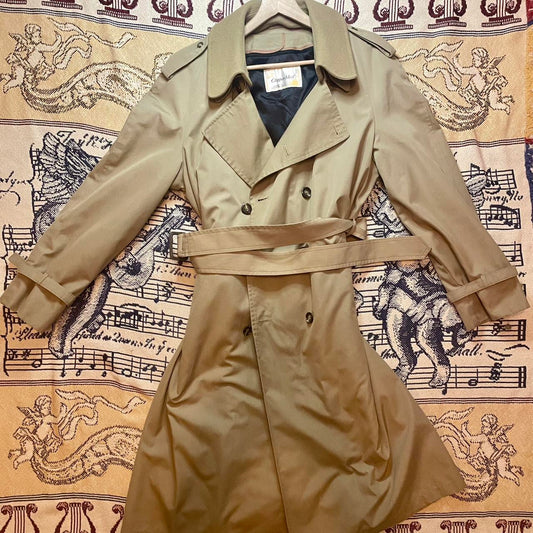Vintage 1970s Clipper Mist Beige Double Breasted Trench Coat w/ Belt & Removable Blanket Liner •
