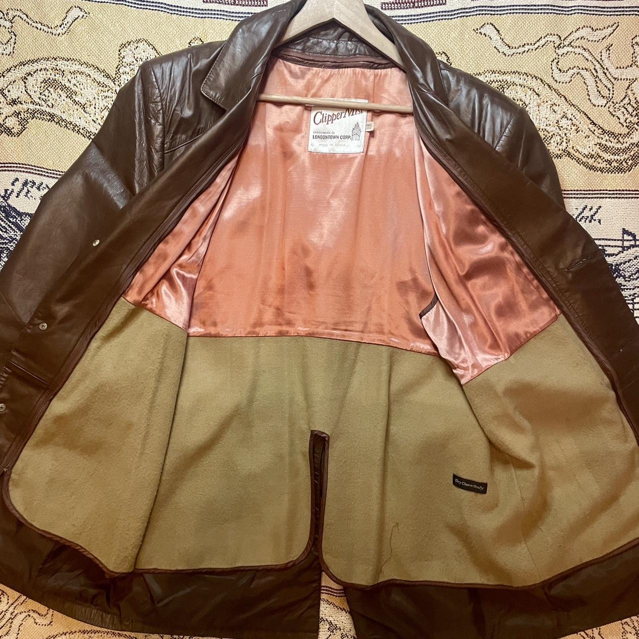 Vintage 1970s Clipper Mist Leather Trench Coat w/ Removable Liner Made in Korea •