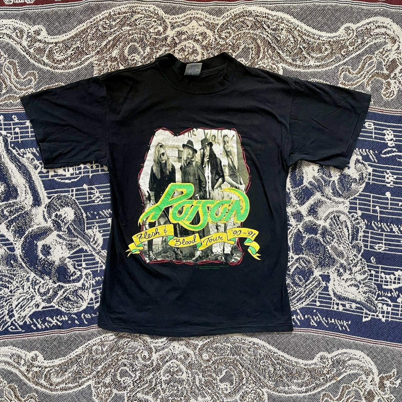 Vintage 1990 Poison Flesh & Blood World Tour 1990-1991 on The Brockum Collection Tag Made in USA Single Stitch *GRAIL NO DRYROT* •