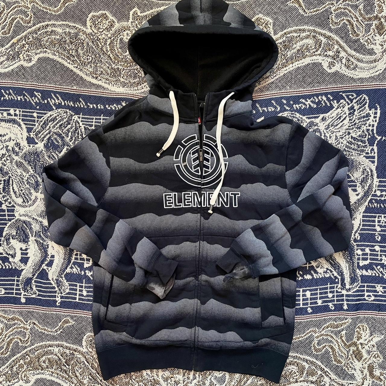 Y2K Element Heavyweight Fleece Lined Zip-Up Snowboarding Sweatshirt w/ Center Logo & Thumb Holes •