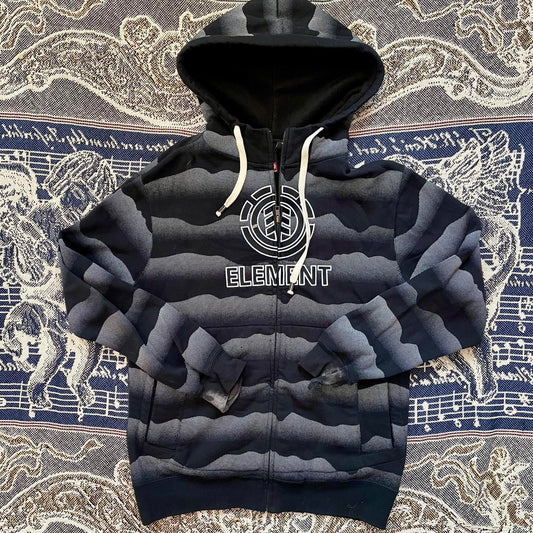 Y2K Element Heavyweight Fleece Lined Zip-Up Snowboarding Sweatshirt w/ Center Logo & Thumb Holes •