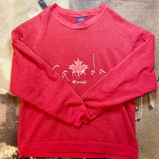Vintage 90s Collection Unique “Canada Banff” Red Maple Leaf Crew Neck Sweatshirt •