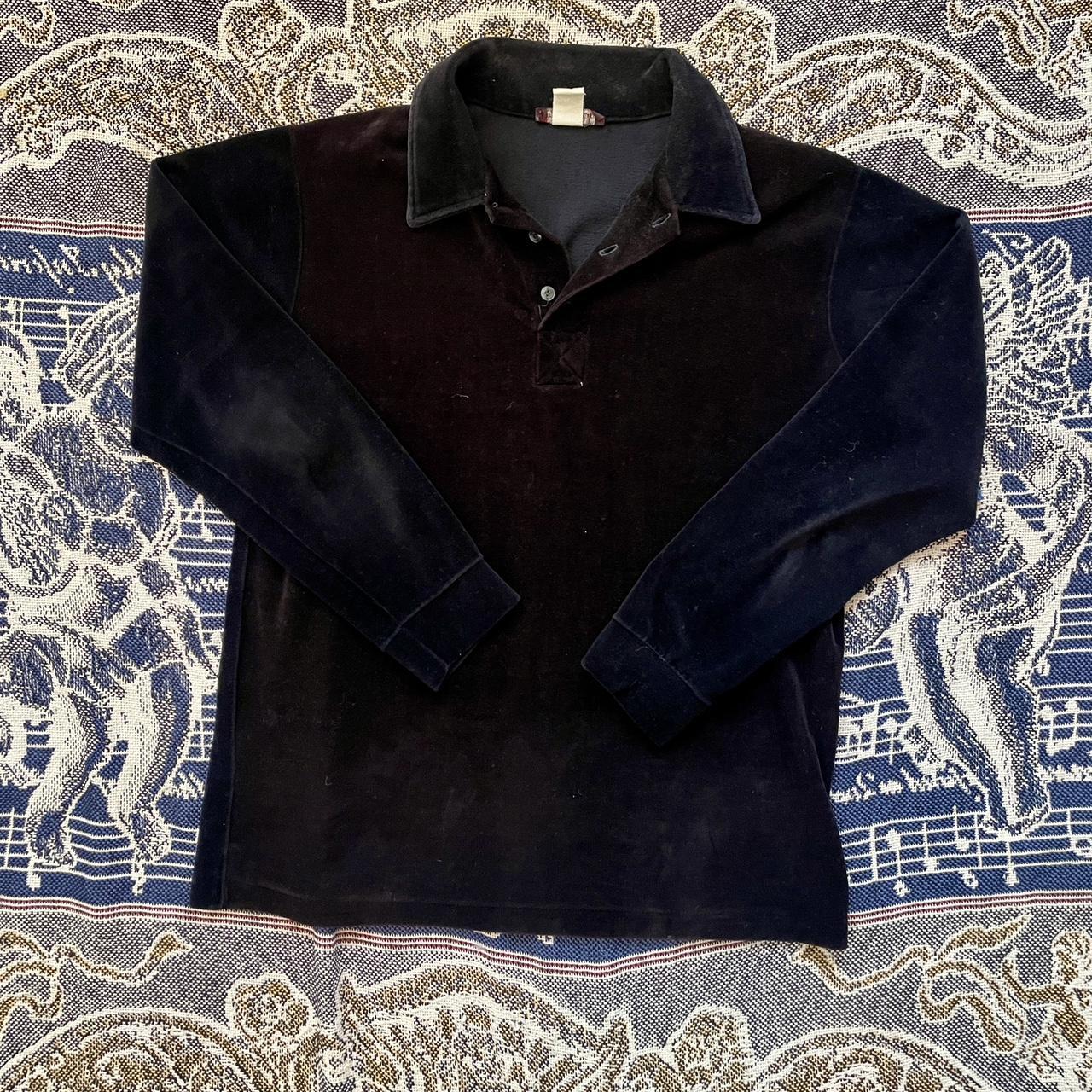Vintage 1980’s Macys Men’s Store Velvet Cocktail Collared Shirt w/ 3 buttons & Single Stitch •