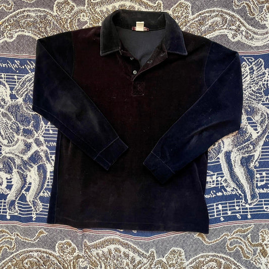 Vintage 1980’s Macys Men’s Store Velvet Cocktail Collared Shirt w/ 3 buttons & Single Stitch •