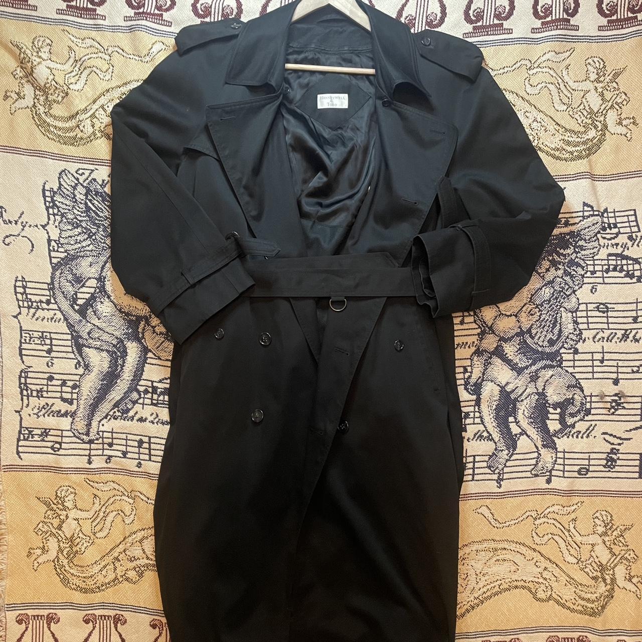 Vintage 1970s Honeywell & Todd Black Trench Coat w/ Belt & Buckles Made in Korea •