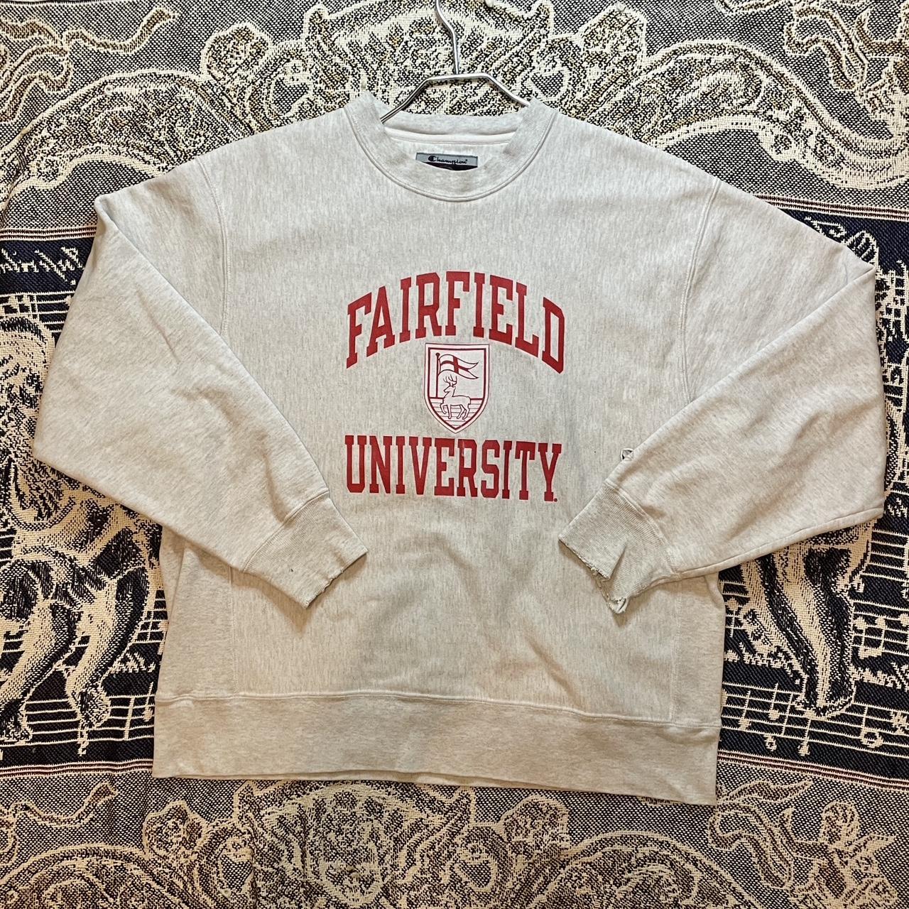 Vintage Late 1990s Fairfield University Champion Reverse Weave Crewneck w/ Distressed Sleeve cuffs •