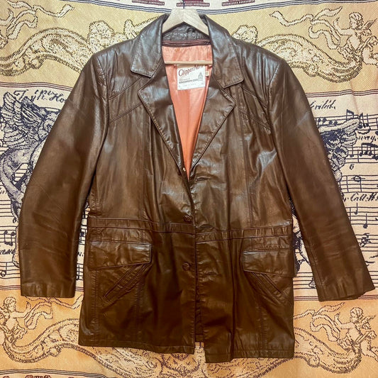 Vintage 1970s Clipper Mist Leather Trench Coat w/ Removable Liner Made in Korea •