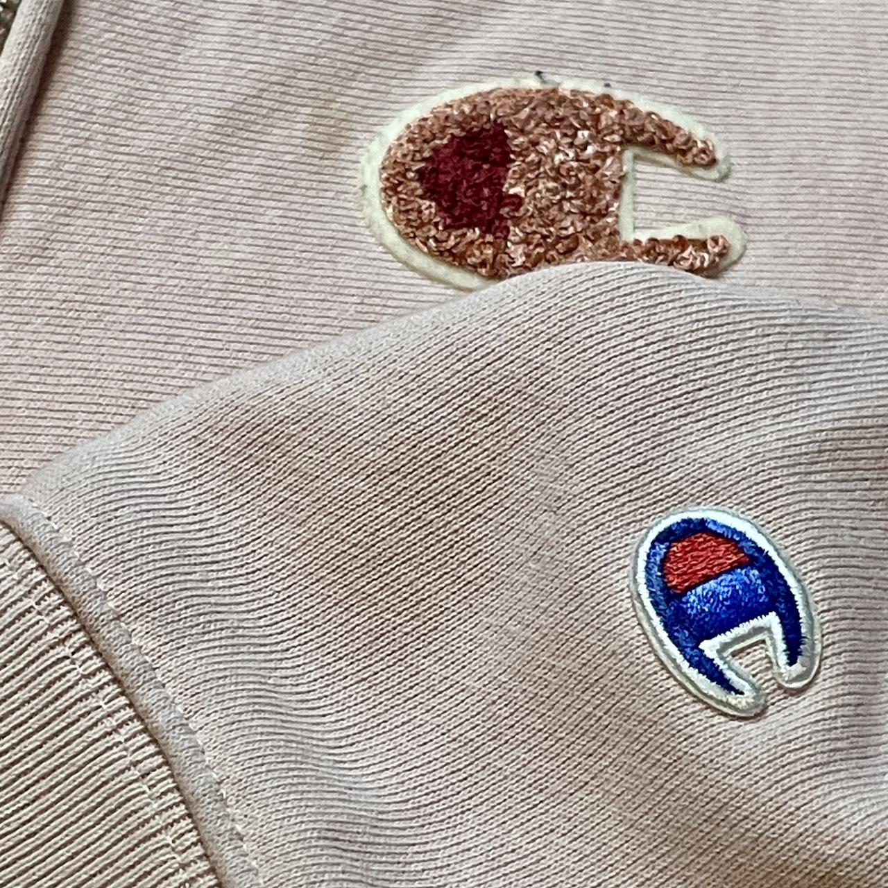 Y2K Champion Reverse Weave Pink Quarter Zip Sweater on Blue Tag •