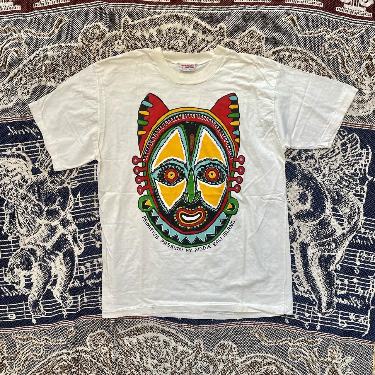 Vintage 1990’s ZIGGIE’S & his T’Shirts Tag Single Stitch Mask Tee Shirt •