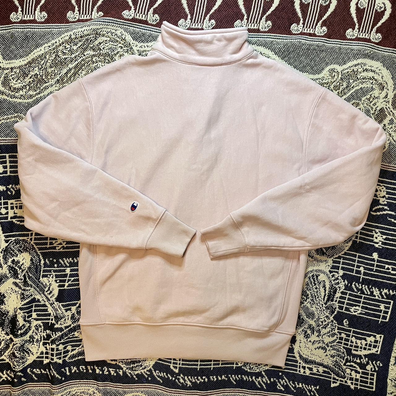 Y2K Champion Reverse Weave Pink Quarter Zip Sweater on Blue Tag •