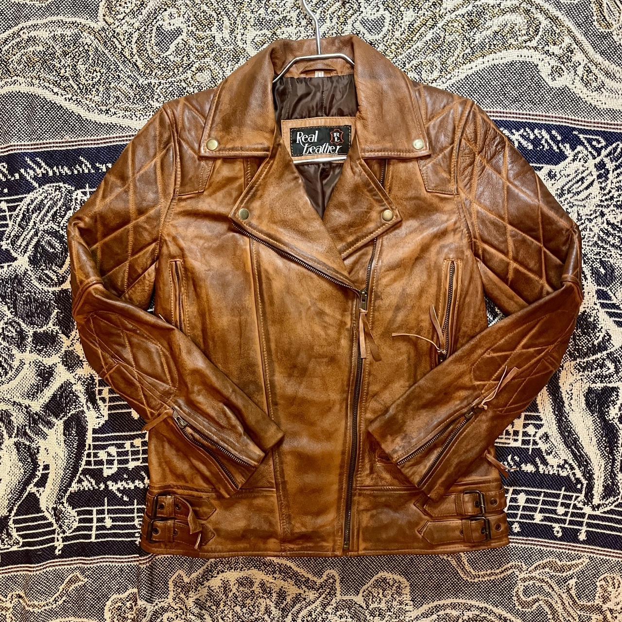 Vintage 1970s Handmade RL Real Leather Motorcycle Jacket w/ waffle stitching •