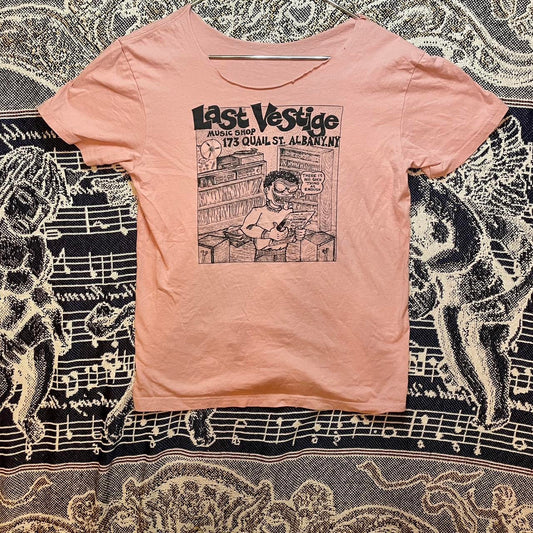 Vintage 1990s Last Vestige Music Shop Albany New York Distressed Tee Shirt •