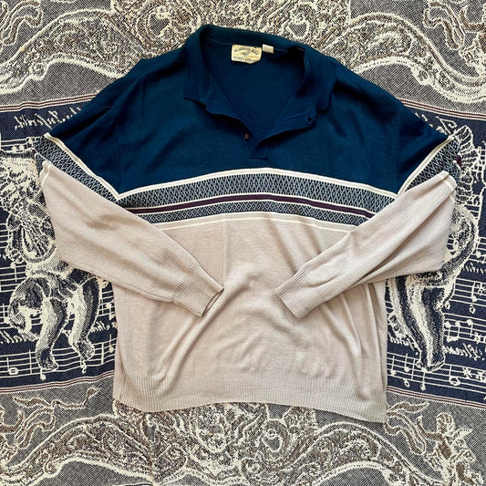 Vintage 1970s Harbor Bay Trading Company 3 Button Collared 100% Acrylic Sweater •