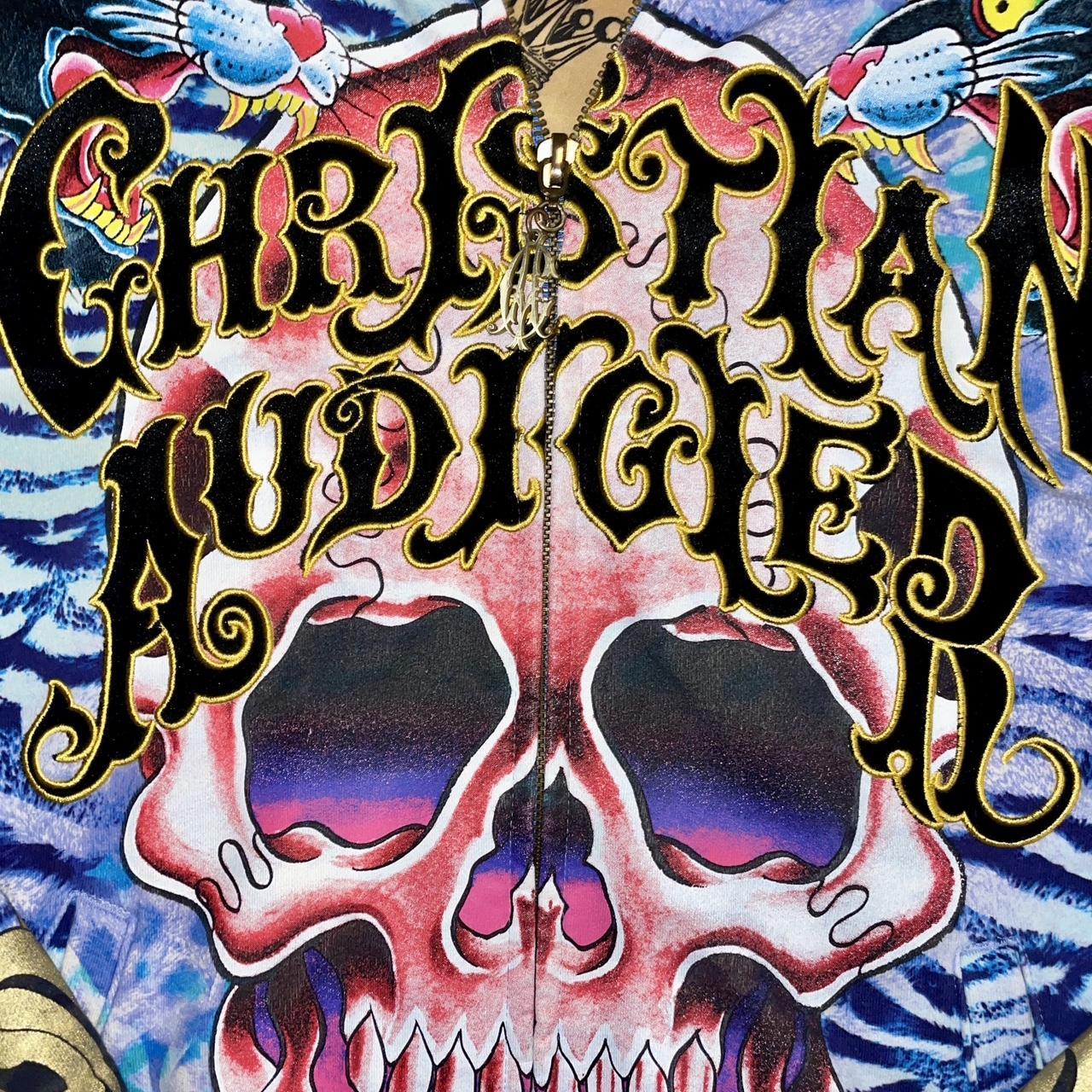 Vintage Y2K Ed Hardy x Christian Audigier Pink Skull & Crown Zip Up Hoodie with Rhinestones