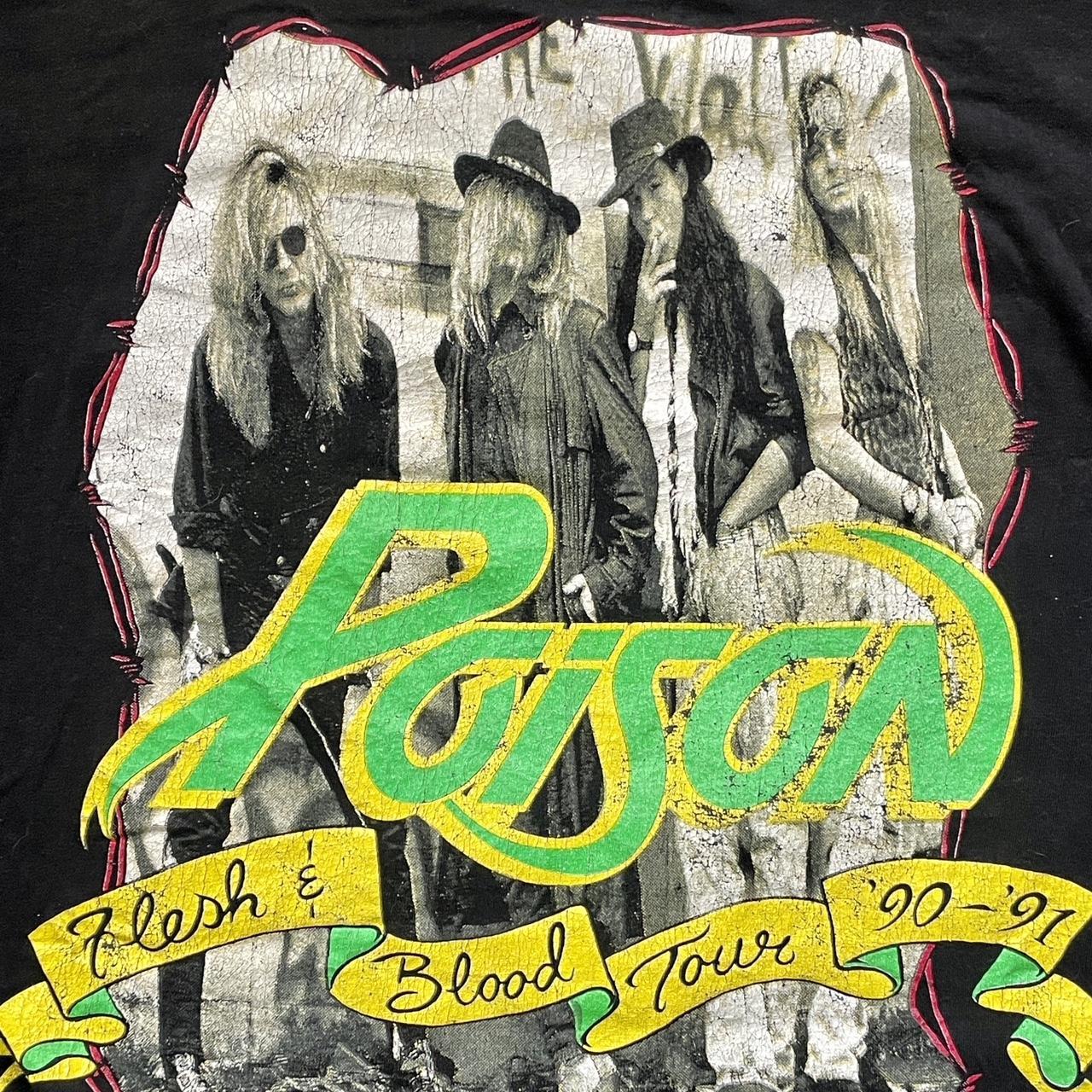Vintage 1990 Poison Flesh & Blood World Tour 1990-1991 on The Brockum Collection Tag Made in USA Single Stitch *GRAIL NO DRYROT* •