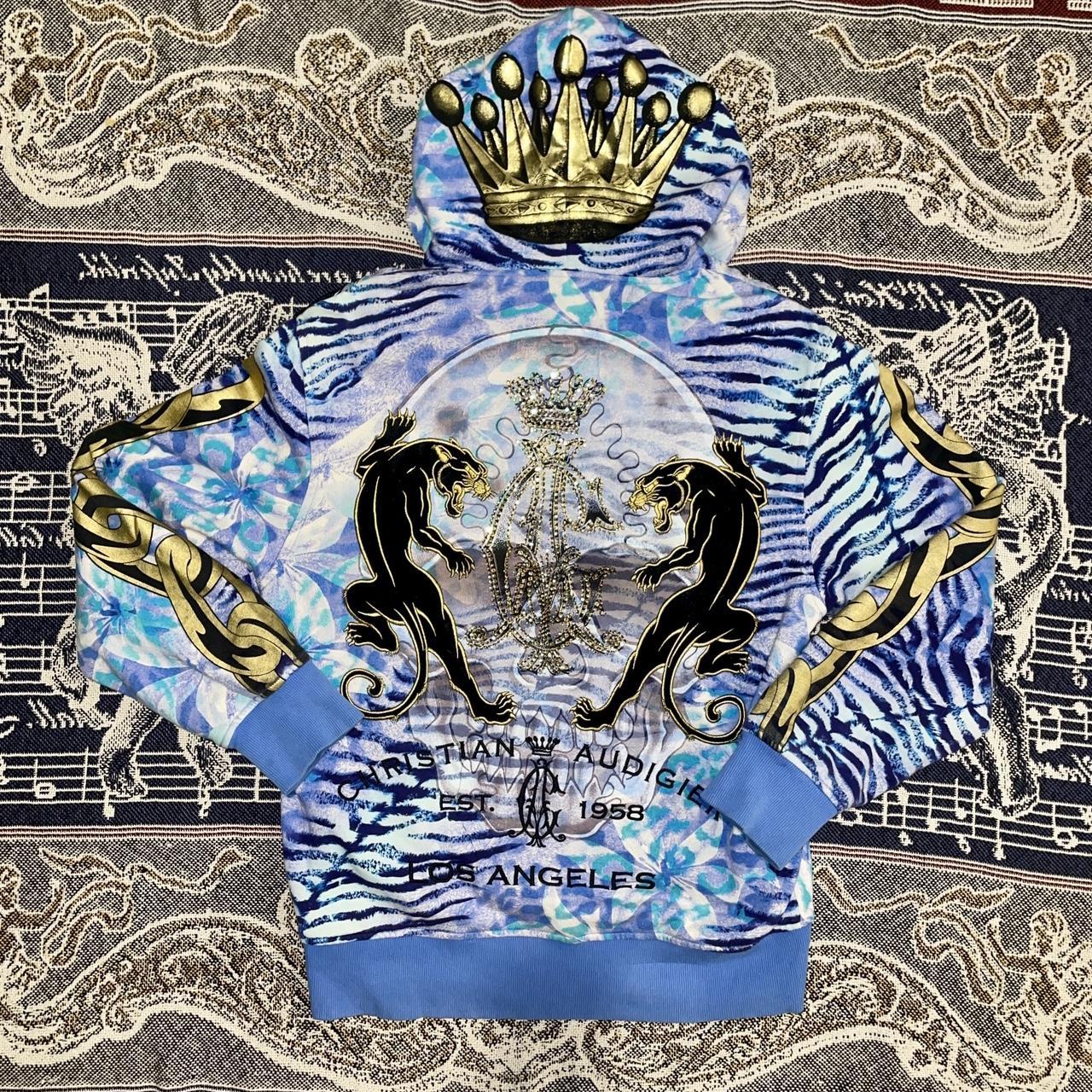 Vintage Y2K Ed Hardy x Christian Audigier Pink Skull & Crown Zip Up Hoodie with Rhinestones