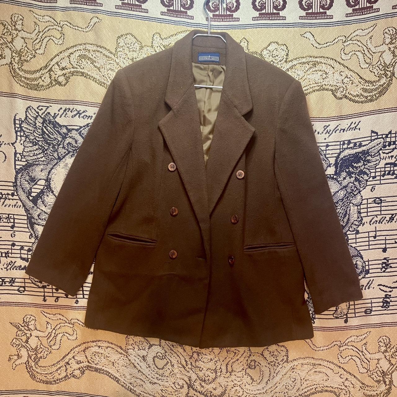 Vintage 1980s Herman Geist Brown Wool Six Button Suit Jacket Blazer •