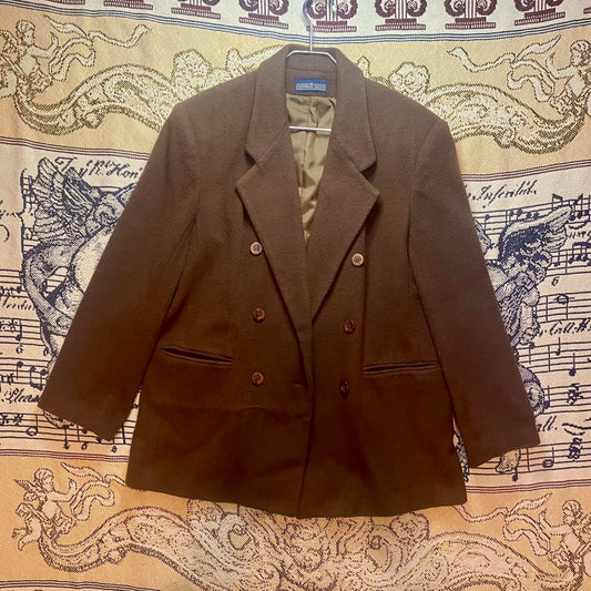 Vintage 1980s Herman Geist Brown Wool Six Button Suit Jacket Blazer •